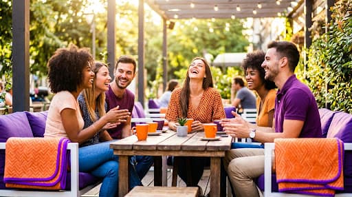 Amigos conversando em uma mesa de café